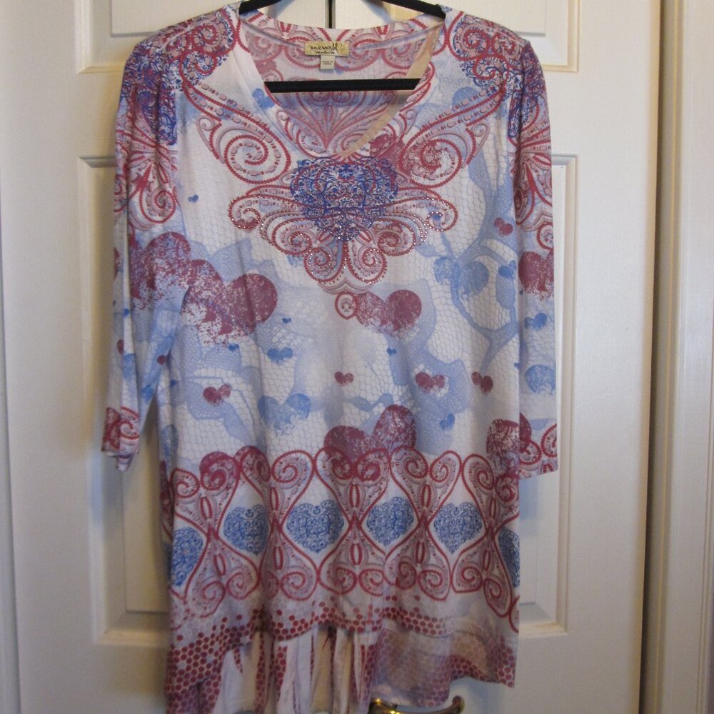 One World Pink Hearts Pleated Back Tunic Sz L